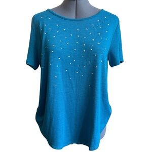Juicy Couture Teal Studded Tee Y2K Glam Rhinestone Short Sleeve Top Vintage
